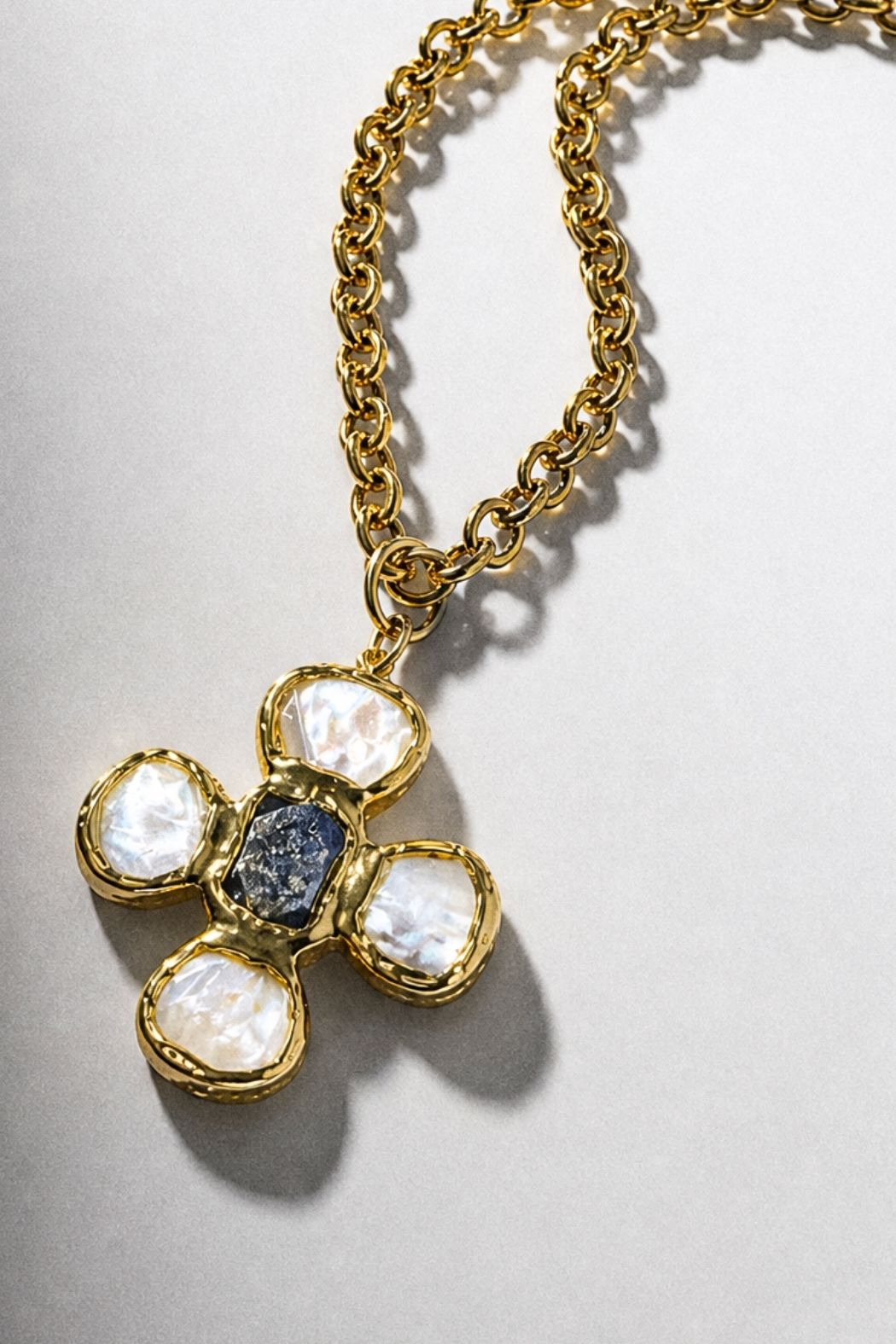 Gold Lapis Cross Necklace