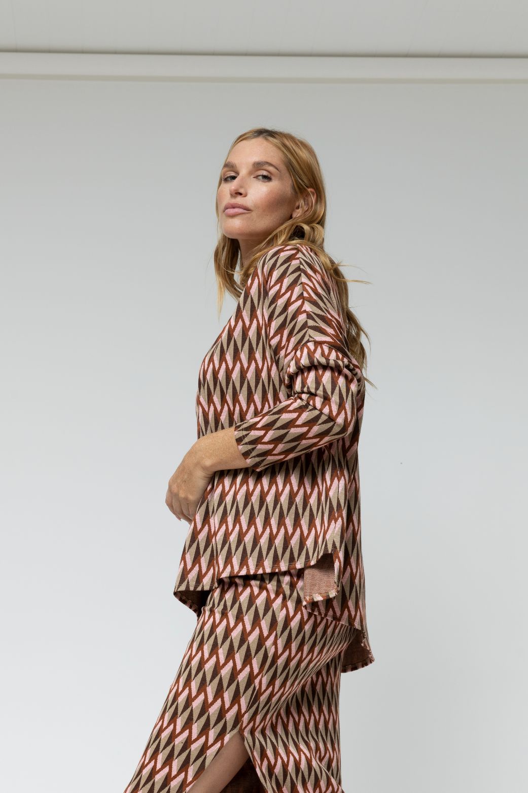Geo Jacquard V Neck Jumper - Final Sale