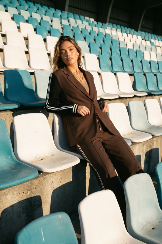 Chocolate Euro Stripe Boyfriend Blazer