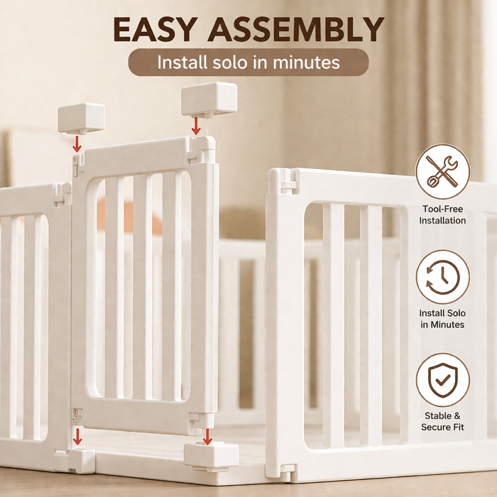 3-in-1 Kids Playpen | Converts to Storage Shelf & Wardrobe | HDPE Safety Fence with Door Lock | Baby Play Yard - Little Kooma