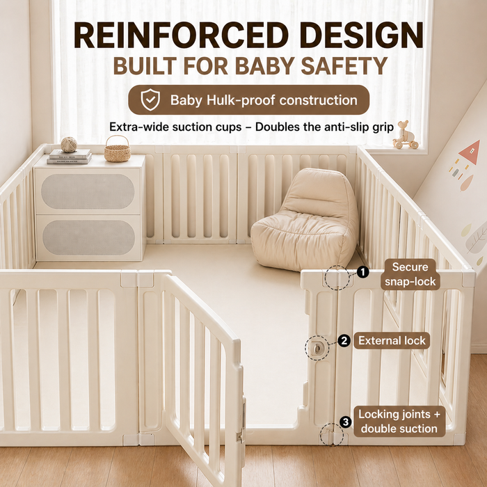 3-in-1 Kids Playpen | Converts to Storage Shelf & Wardrobe | HDPE Safety Fence with Door Lock | Baby Play Yard - Little Kooma