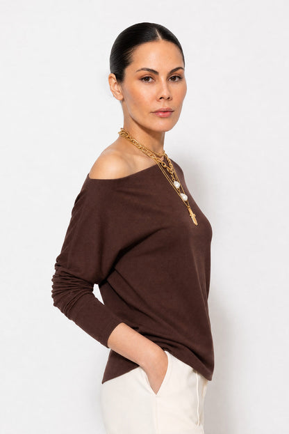 Chocolate Fine Knit Boat Neck Top