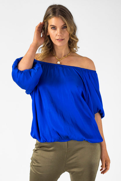 Cobalt Silky Off Shoulder Top - FINAL SALE