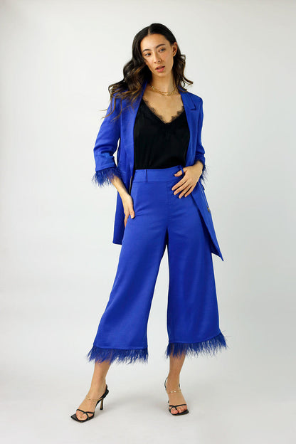 Cobalt Satin Feather Blazer - Final Sale