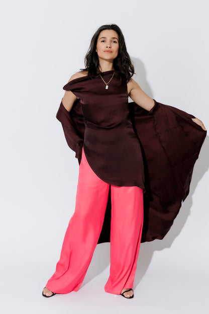 Chocolate Glow Silky Drape Top