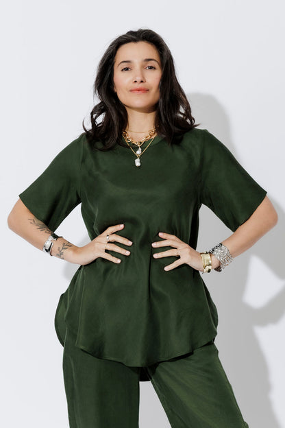 Forest Cupro/Linen Bias Top