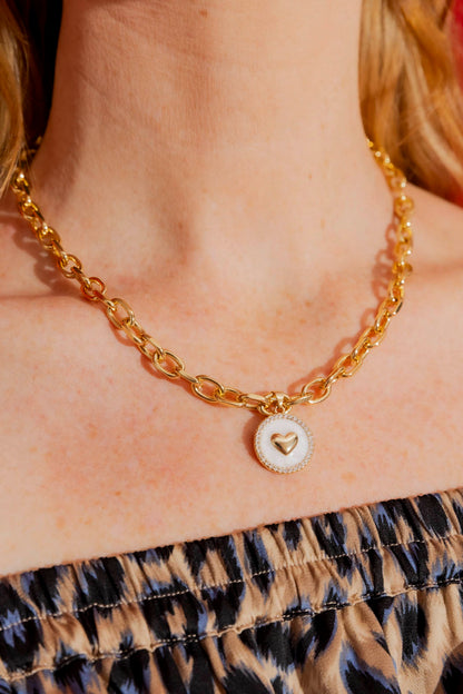 Gold Mother Of Pearl Heart Necklace Gold O/S