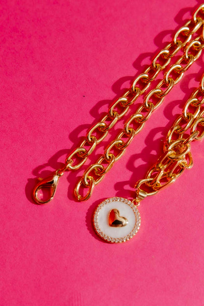Gold Mother Of Pearl Heart Necklace Gold O/S