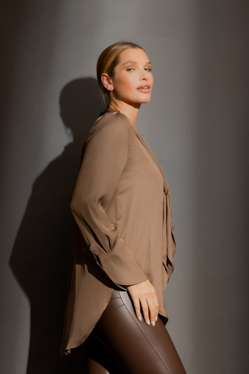 Cocoa Silky Tie Blogger Shirt