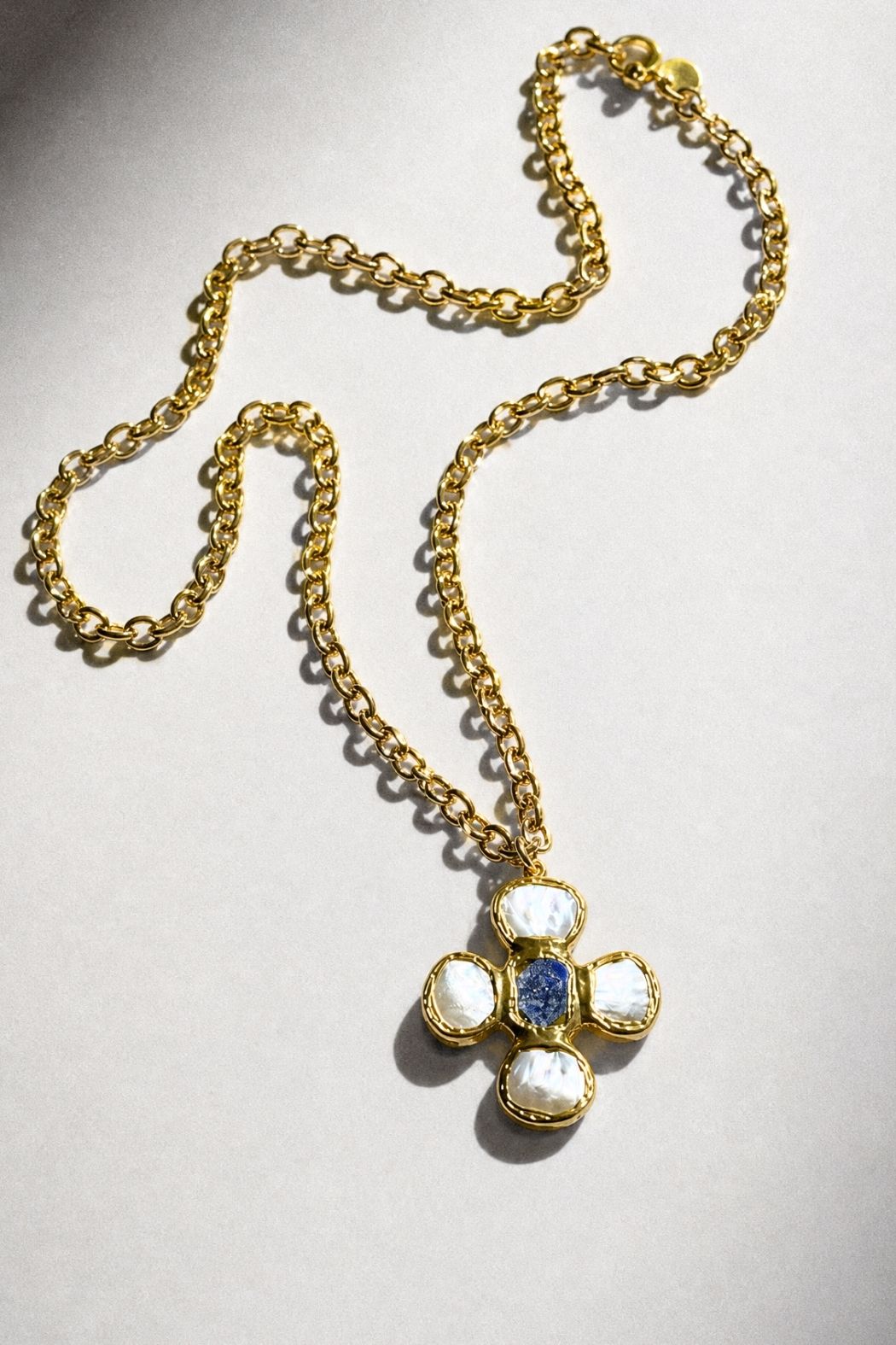 Gold Lapis Cross Necklace