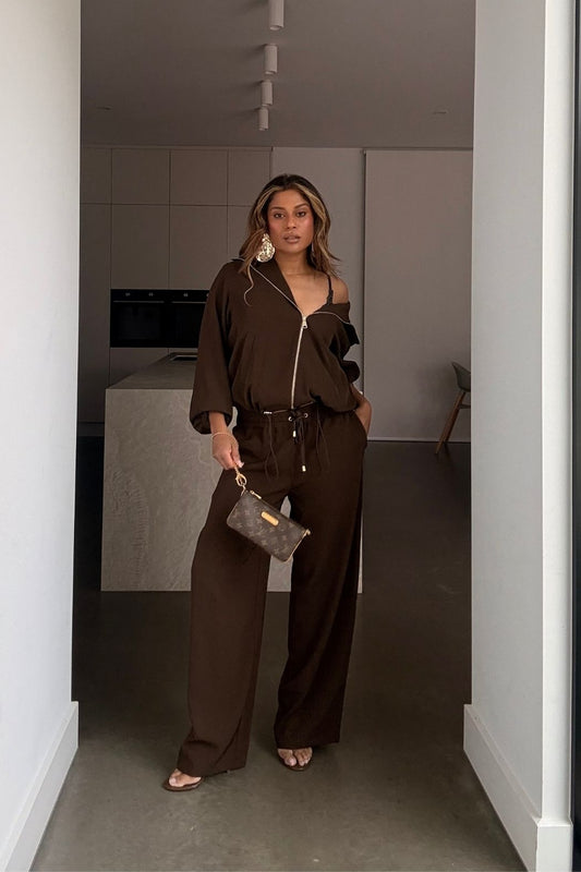 Chocolate Drape Drawstring Pant