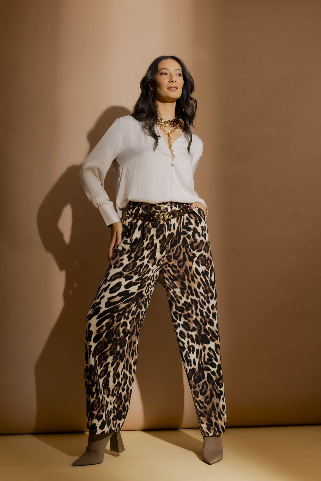 Cream Animal Pleated Pant Cream Animal