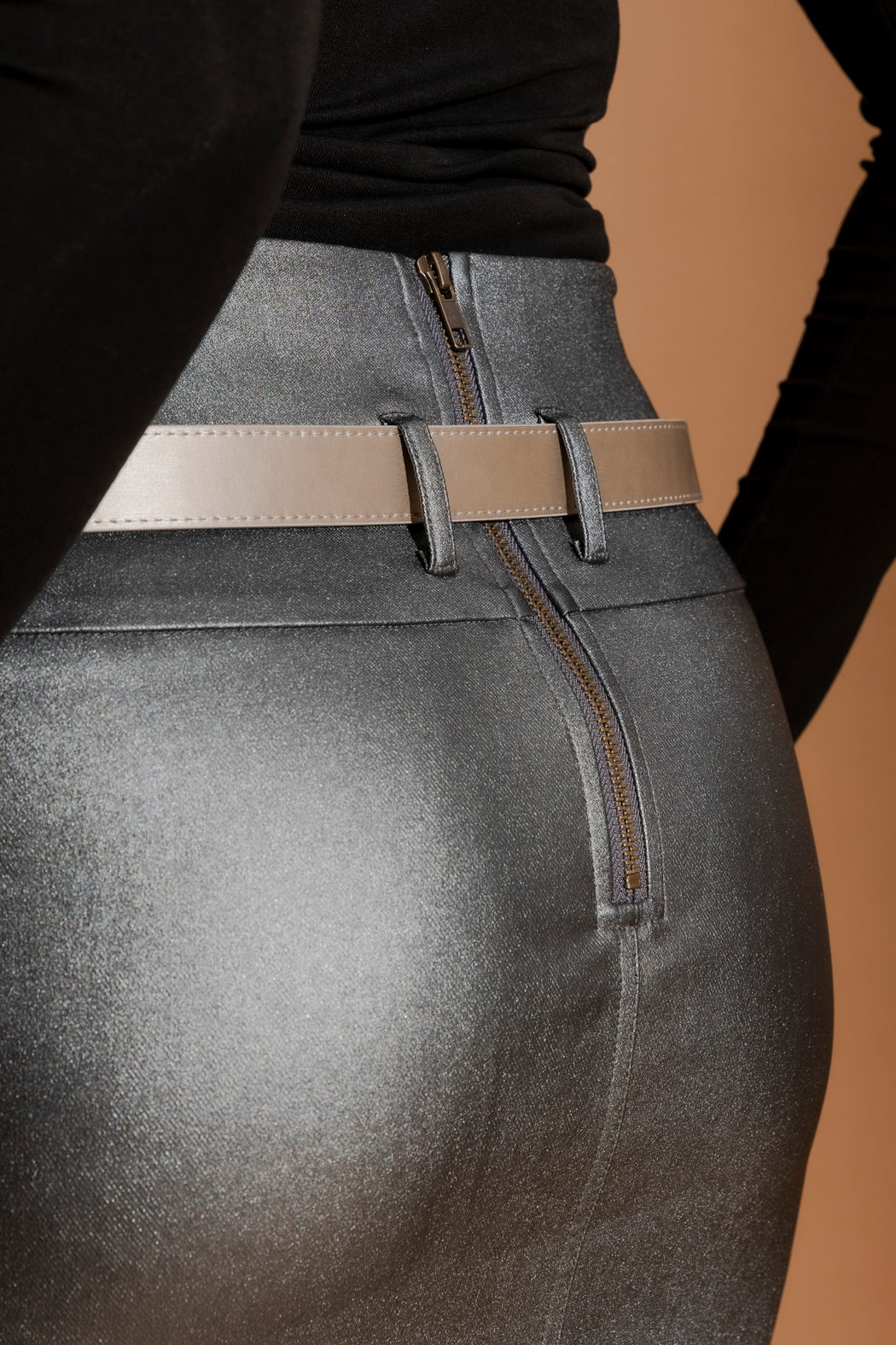 Dark Silver Metallic Zip Skirt Dark Silver