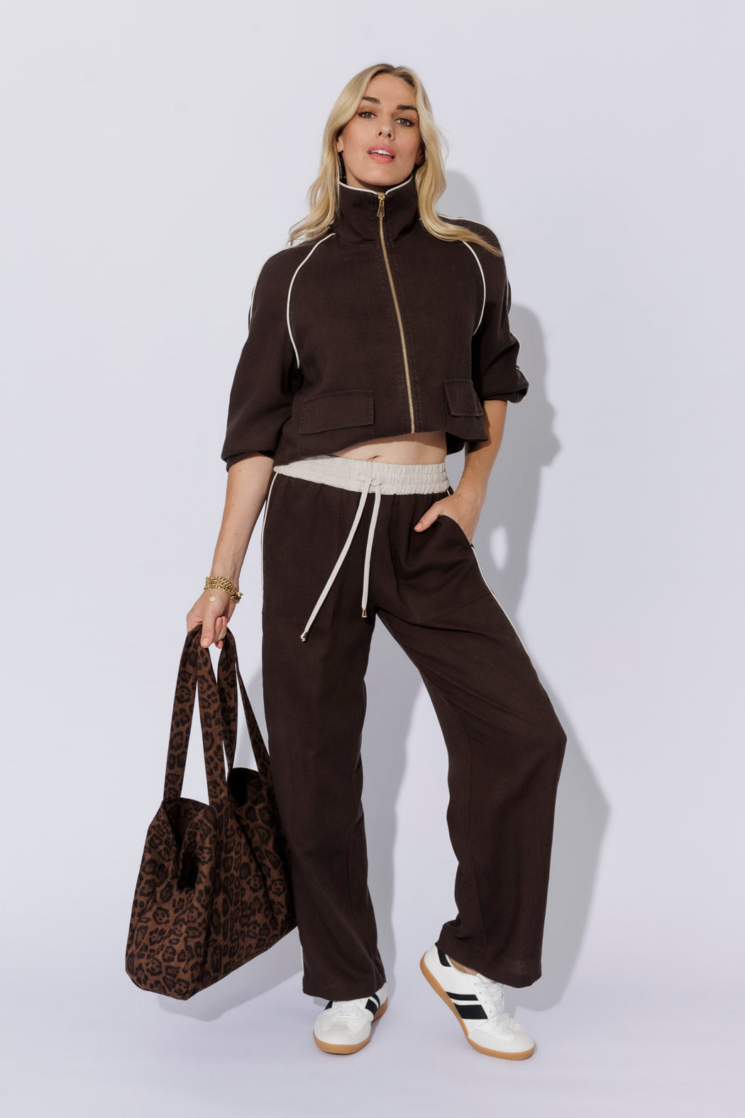 Chocolate Washed Linen Bomber Jacket