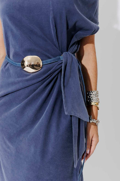 Dark Denim Gold Dome Belt