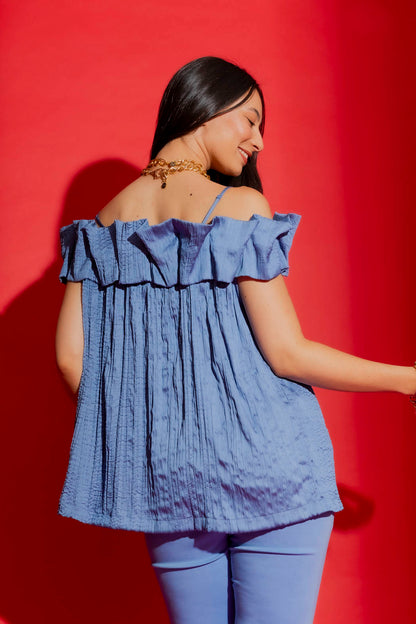 Cornflower Off Shoulder Ruffle Top