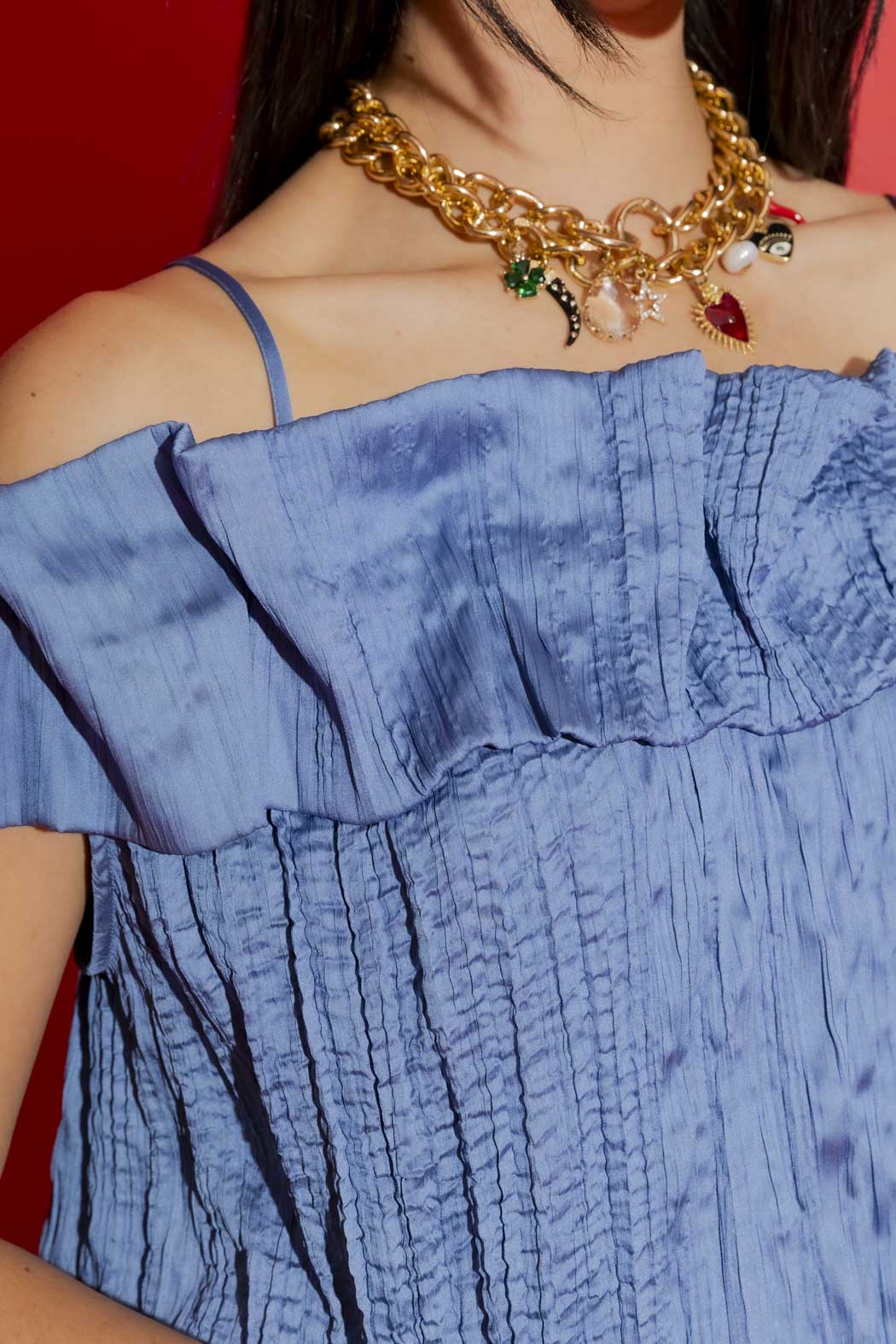 Cornflower Off Shoulder Ruffle Top