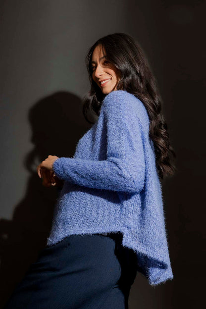 Cornflower Fluffy Crew Neck Jumper