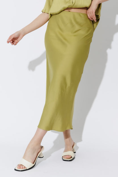 Chartreuse Silky Bias Skirt