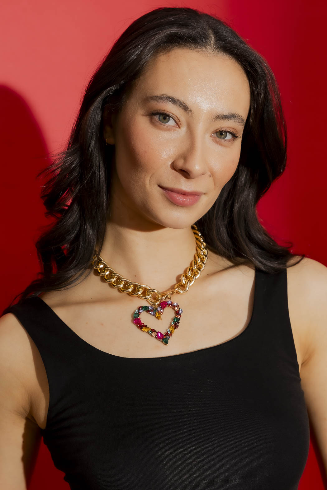 Gold Rhinestone Heart Necklace Gold O/S