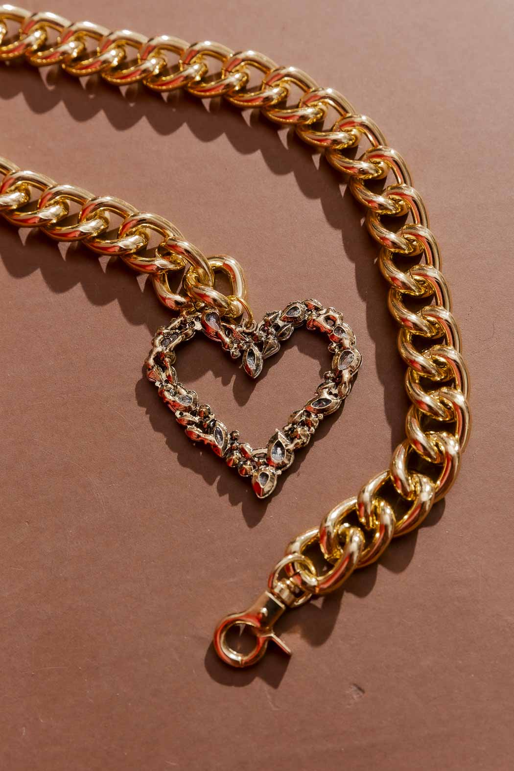 Gold Rhinestone Heart Necklace Gold O/S