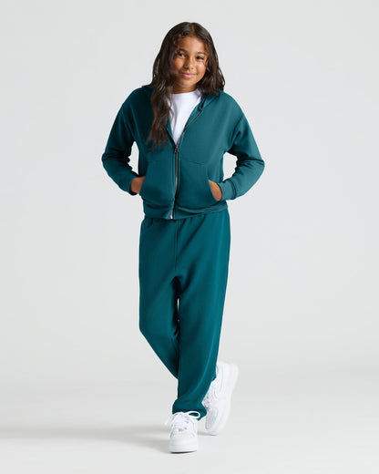 Girls Black & Deep Emerald Cropped Zip Hoodie 2-Pack