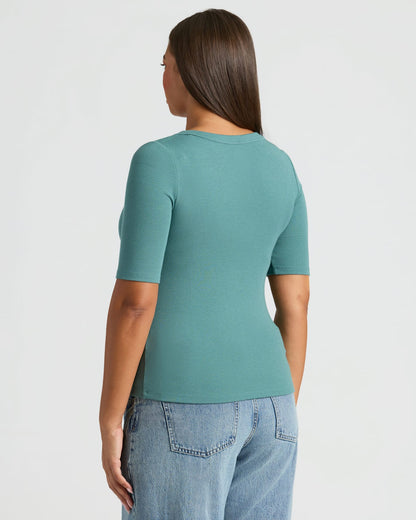 Womens Stormcloud Ribbed 3/4 Sleeve Scoop Neck Tee
