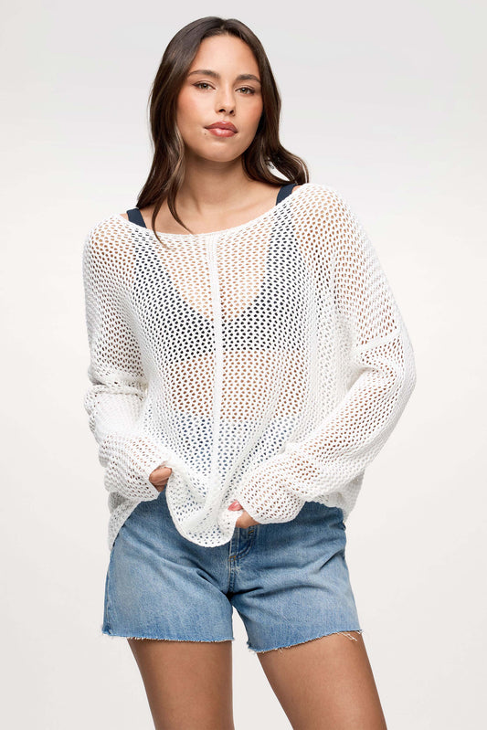 Open Knit Sweater | White