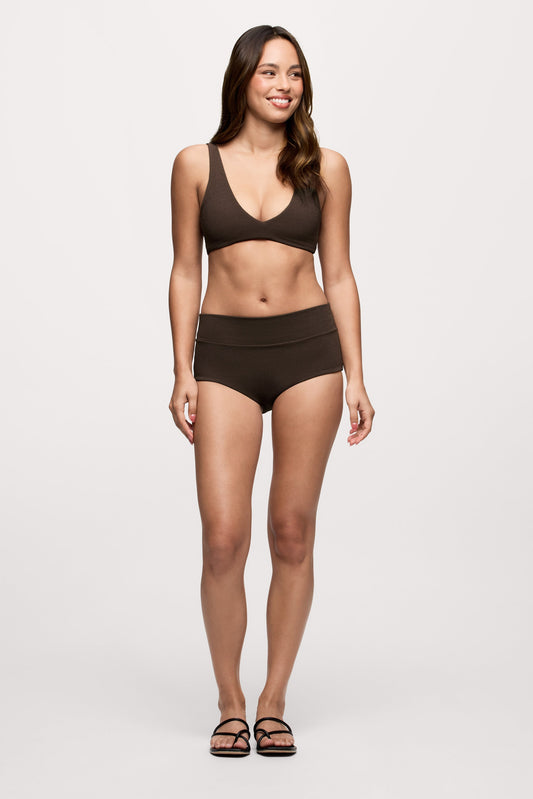Boy Short Bikini Bottom | Crispy Espresso