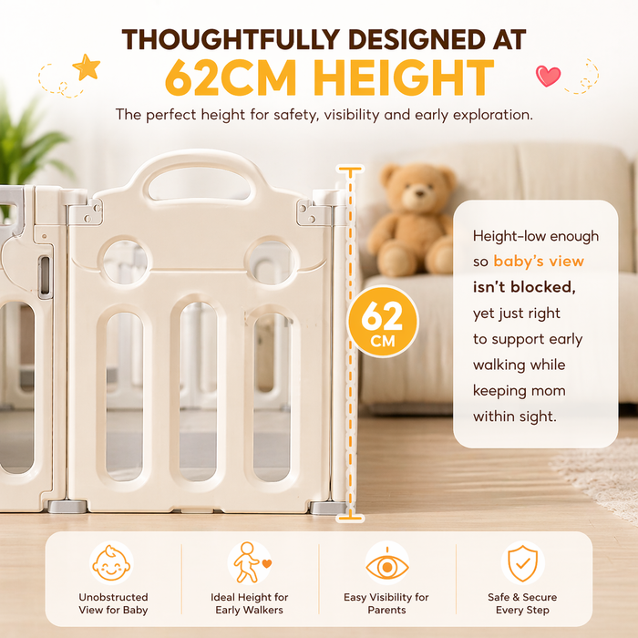 Baby Foldable Playpen Play Yard Basketball Hoop & Drawing Board – Eco HDPE, Non-Slip, Adjustable - Little Kooma