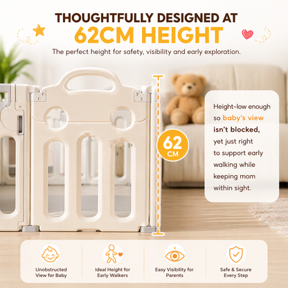Baby Foldable Playpen Play Yard Basketball Hoop & Drawing Board – Eco HDPE, Non-Slip, Adjustable - Little Kooma