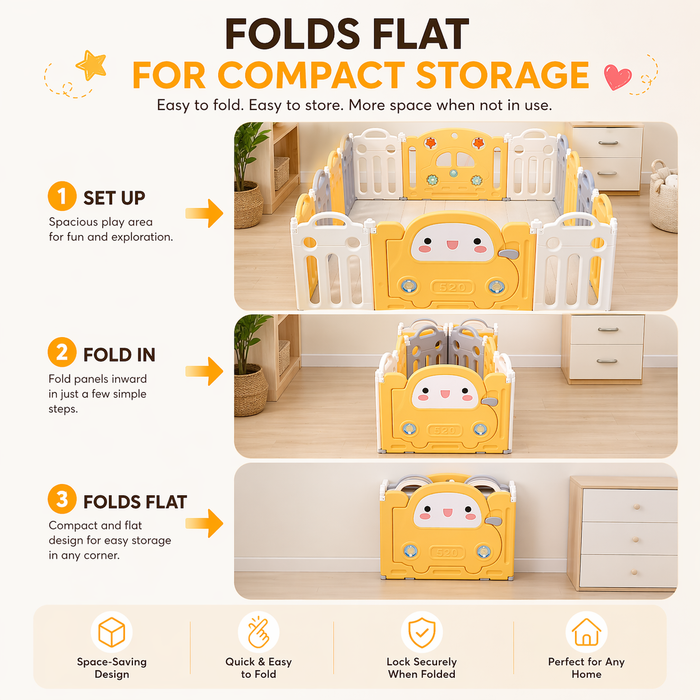 Baby Foldable Playpen Play Yard Basketball Hoop & Drawing Board – Eco HDPE, Non-Slip, Adjustable - Little Kooma