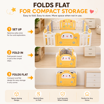Baby Foldable Playpen Play Yard Basketball Hoop & Drawing Board – Eco HDPE, Non-Slip, Adjustable - Little Kooma