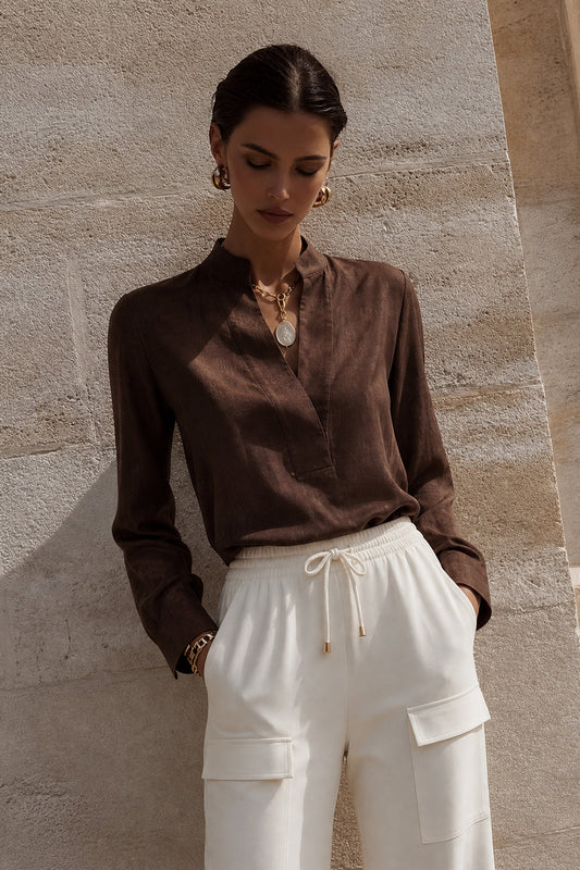 Chocolate Cupro/Linen Milan Blogger Shirt