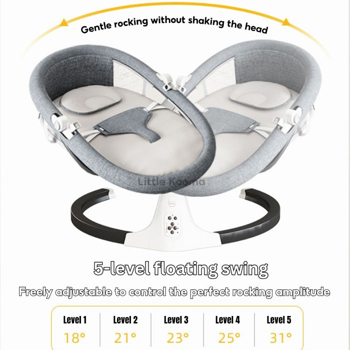 Electric Baby Rocking Chair with Bluetooth Music, Remote Control & Mosquito Net – Adjustable Swing & Recline - Little Kooma