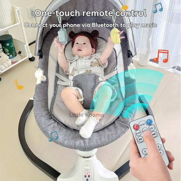 Electric Baby Rocking Chair with Bluetooth Music, Remote Control & Mosquito Net – Adjustable Swing & Recline - Little Kooma