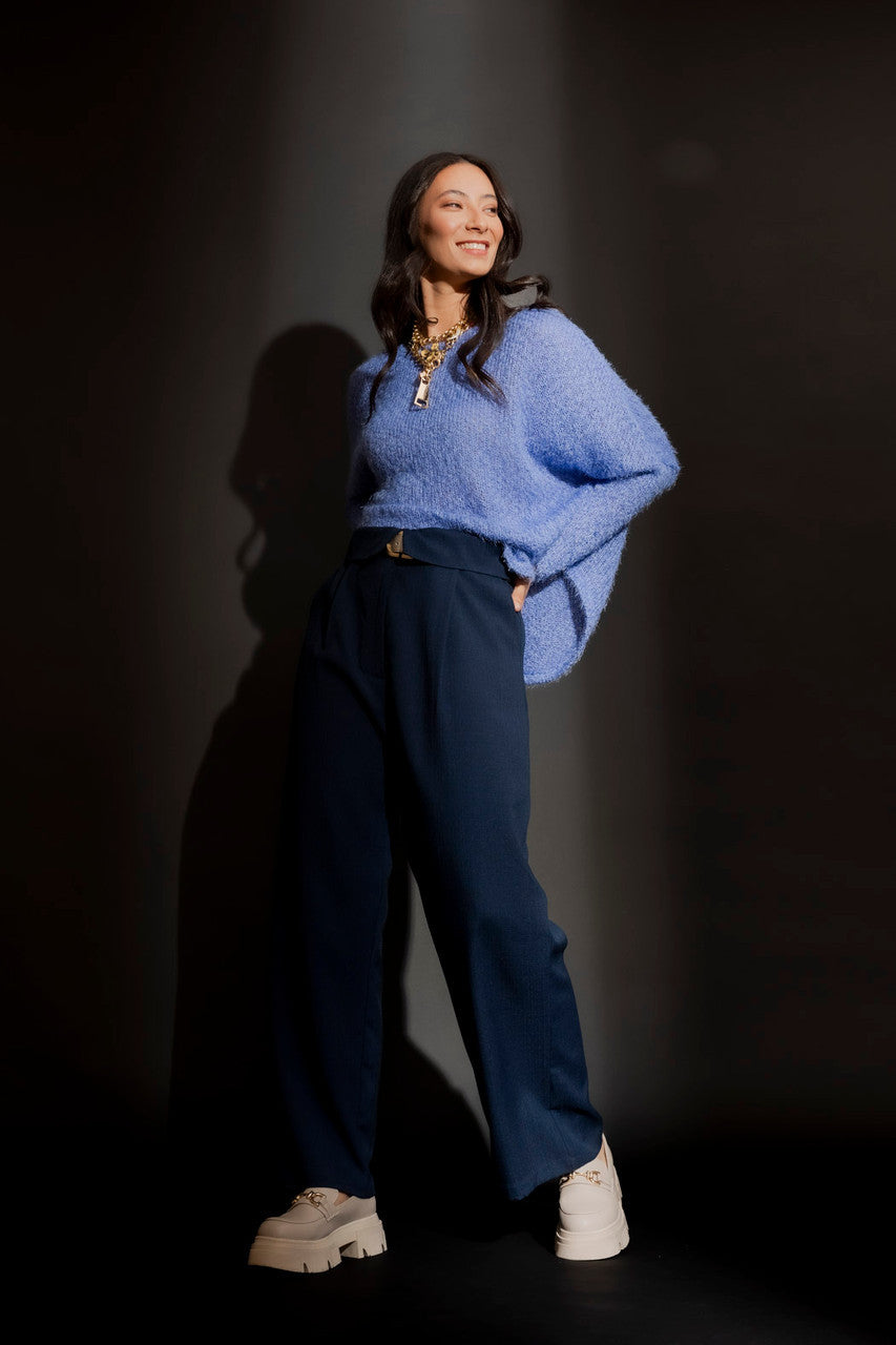 Cornflower Fluffy Crew Neck Jumper