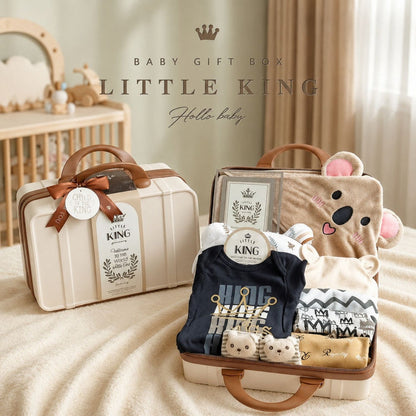 Little King Newborn Baby Boy Gift Hamper – Cotton Rompers, Hooded Towel & Personalised Message Card