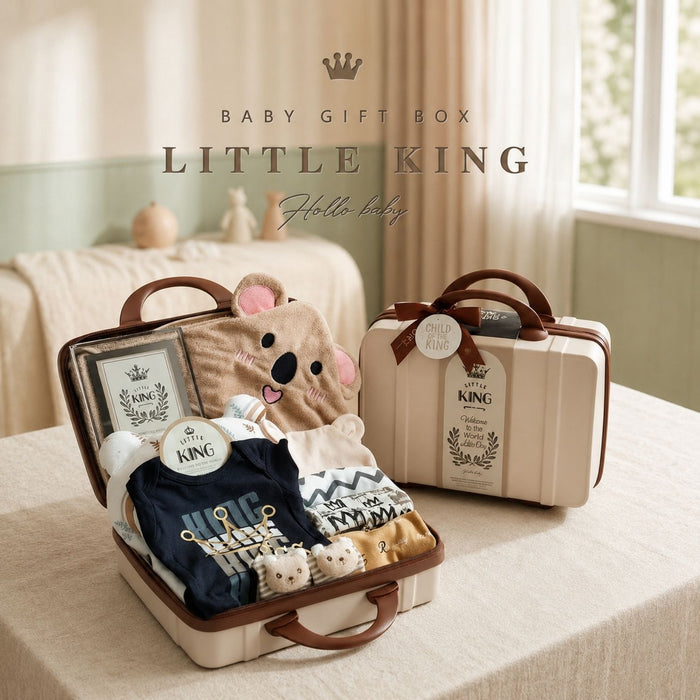 Little King Newborn Baby Boy Gift Hamper – Cotton Rompers, Hooded Towel & Personalised Message Card