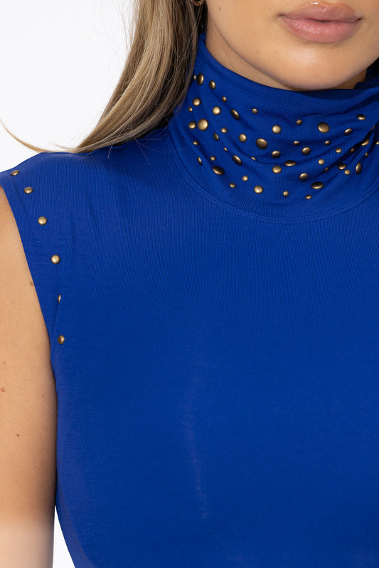 Cobalt Tencel Stud High Neck Cami