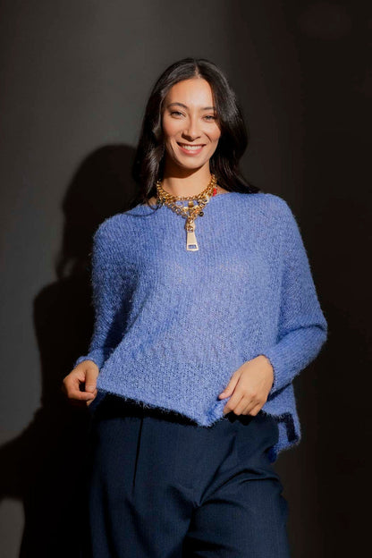 Cornflower Fluffy Crew Neck Jumper