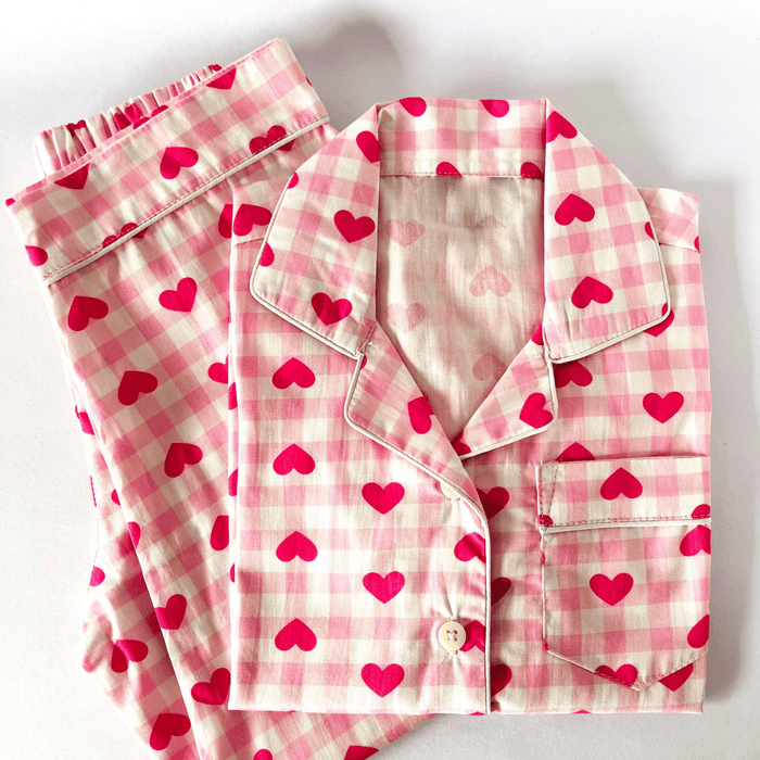 Pink Checks with Hearts Pyjamas - Little Kooma
