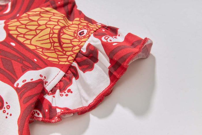 Ready Stock Carp Dragon Leap Girl Cheongsam Dress Baby Kids CNY Chinese New Year Outfit - Little Kooma