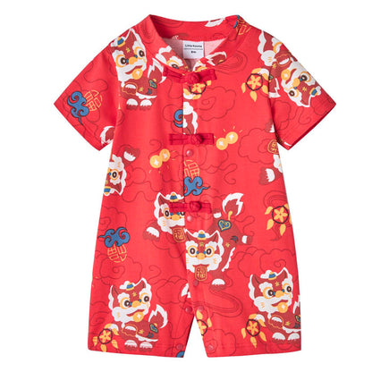 Ready Stock CNY Red Lion Dance Baby Boy Cheongsam Romper Singapore Outfit - Little Kooma