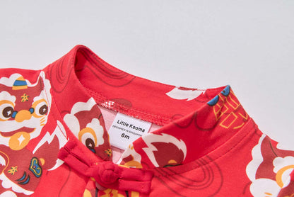 Ready Stock CNY Red Lion Dance Baby Boy Cheongsam Romper Singapore Outfit - Little Kooma