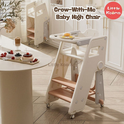 Ready Stock Foldable Baby High Chair & Kids Study Chair – Adjustable Height, Safety Guard, Learning Tower - Little Kooma