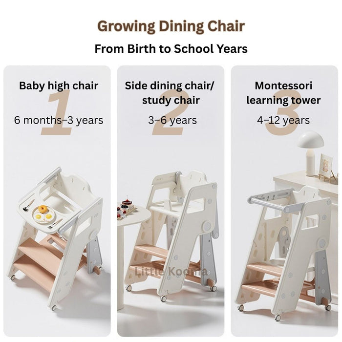Ready Stock Foldable Baby High Chair & Kids Study Chair – Adjustable Height, Safety Guard, Learning Tower - Little Kooma