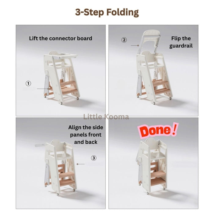 Ready Stock Foldable Baby High Chair & Kids Study Chair – Adjustable Height, Safety Guard, Learning Tower - Little Kooma