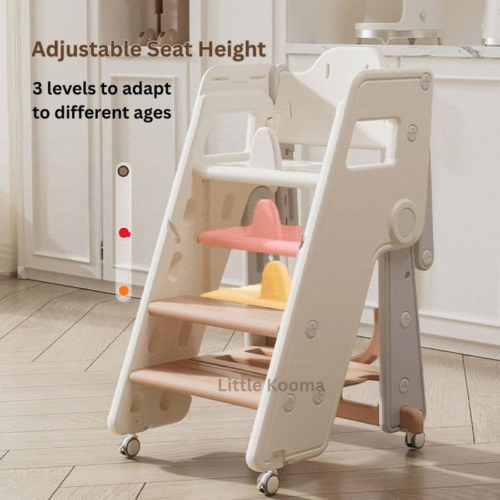 Ready Stock Foldable Baby High Chair & Kids Study Chair – Adjustable Height, Safety Guard, Learning Tower - Little Kooma