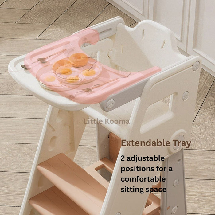 Ready Stock Foldable Baby High Chair & Kids Study Chair – Adjustable Height, Safety Guard, Learning Tower - Little Kooma